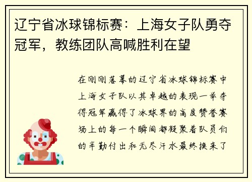 辽宁省冰球锦标赛:上海女子队勇夺冠军,教练团队高喊胜利在望
